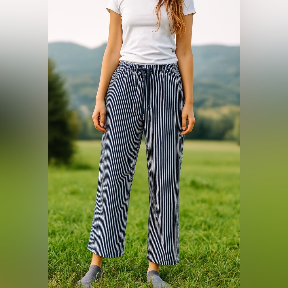 EDIKTED Blue & White Pinstripe Linen Pants - Size XS